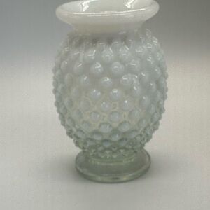 Vintage Fenton Mini Vase Hobnail White Opalescent Glass Ruffle Top 3 1/2"